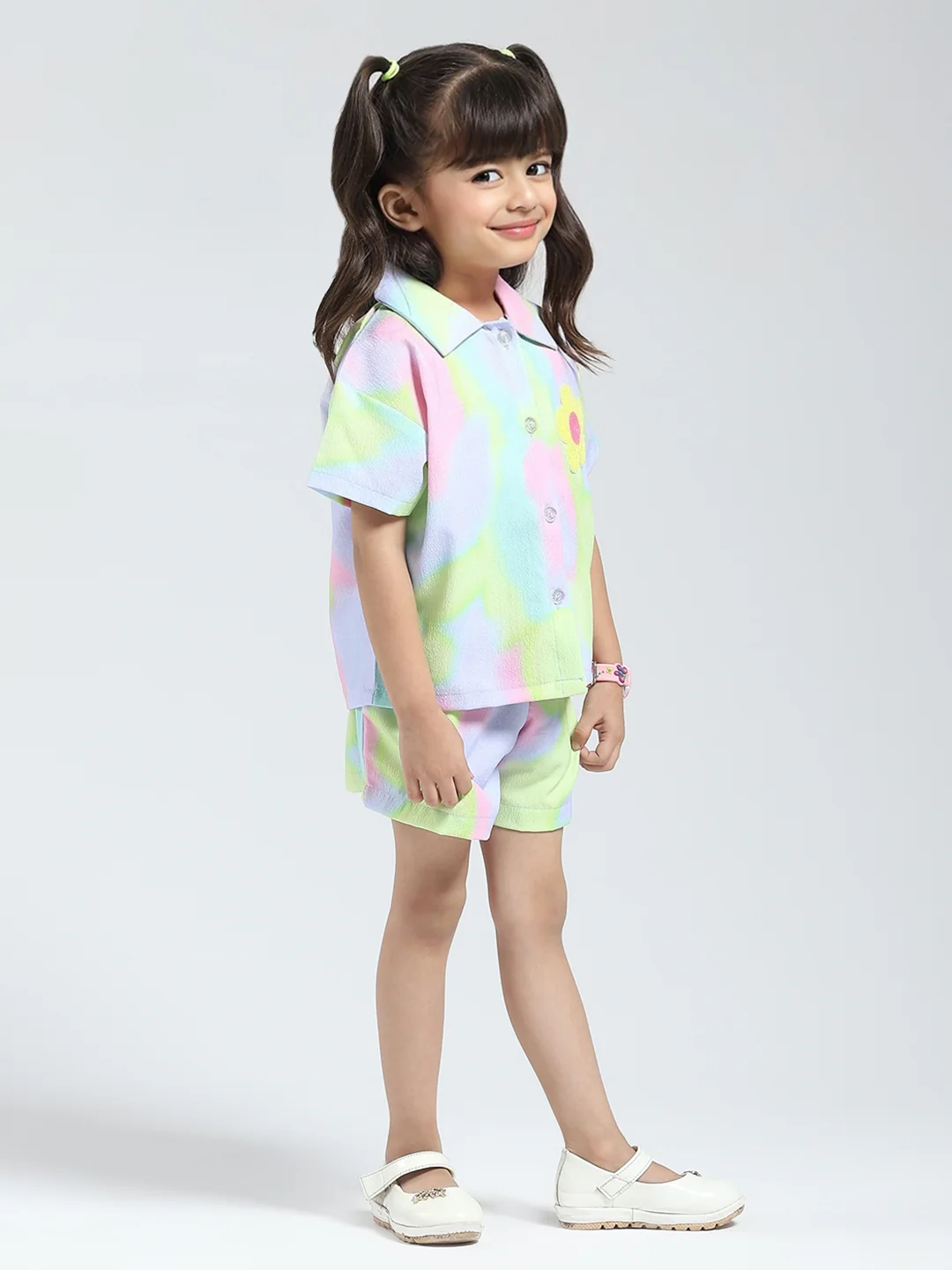 Girls Purple Printed Collar Half Sleeve Cords Set - Image 6
