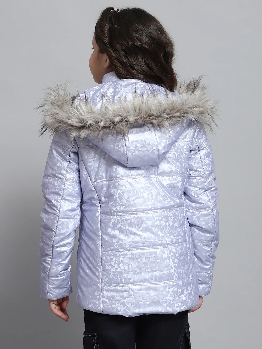 Girls Purple Printed Hooded Full Sleeve Jacket - Image 5