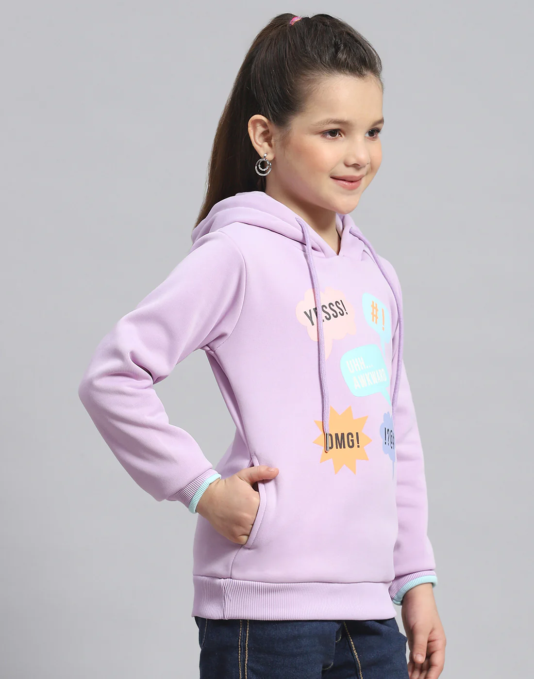 Girls Purple Printed Hooded Full Sleeve Sweatshirt - Image 4