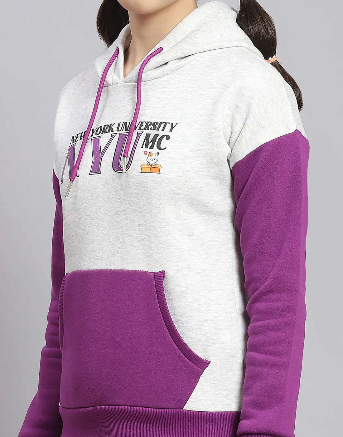Girls Purple Printed Hooded Full Sleeve Tracksuit - Image 6