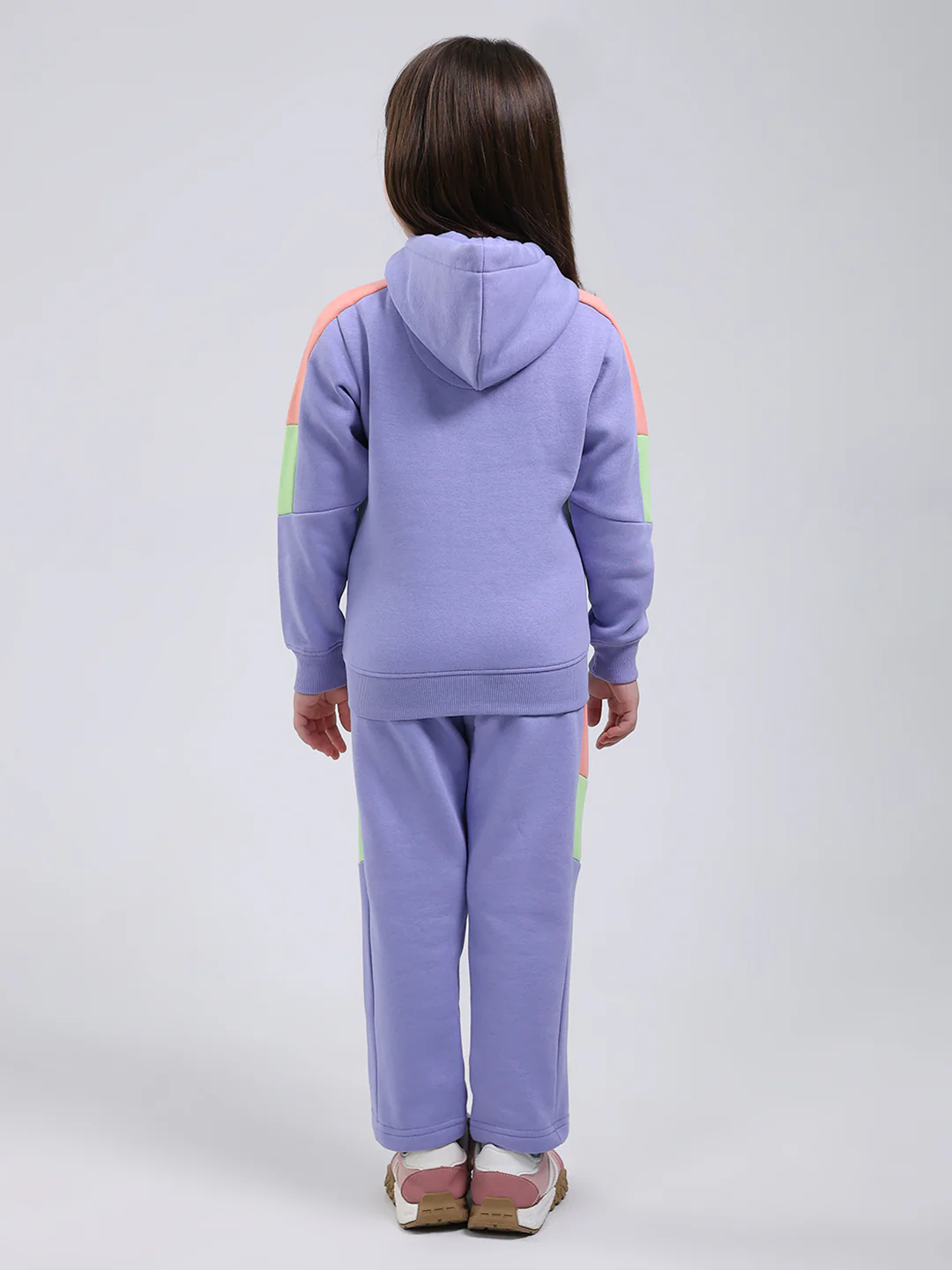 Girls Purple Printed Hooded Full Sleeve Tracksuit - Image 5