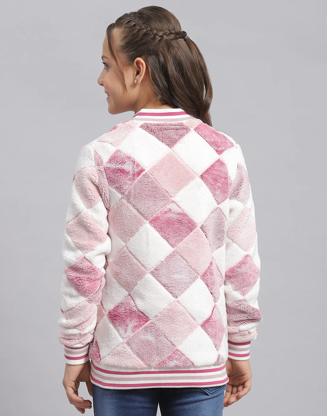 Girls Purple Printed Mandarin Collar Full Sleeve Sweatshirt - Image 5