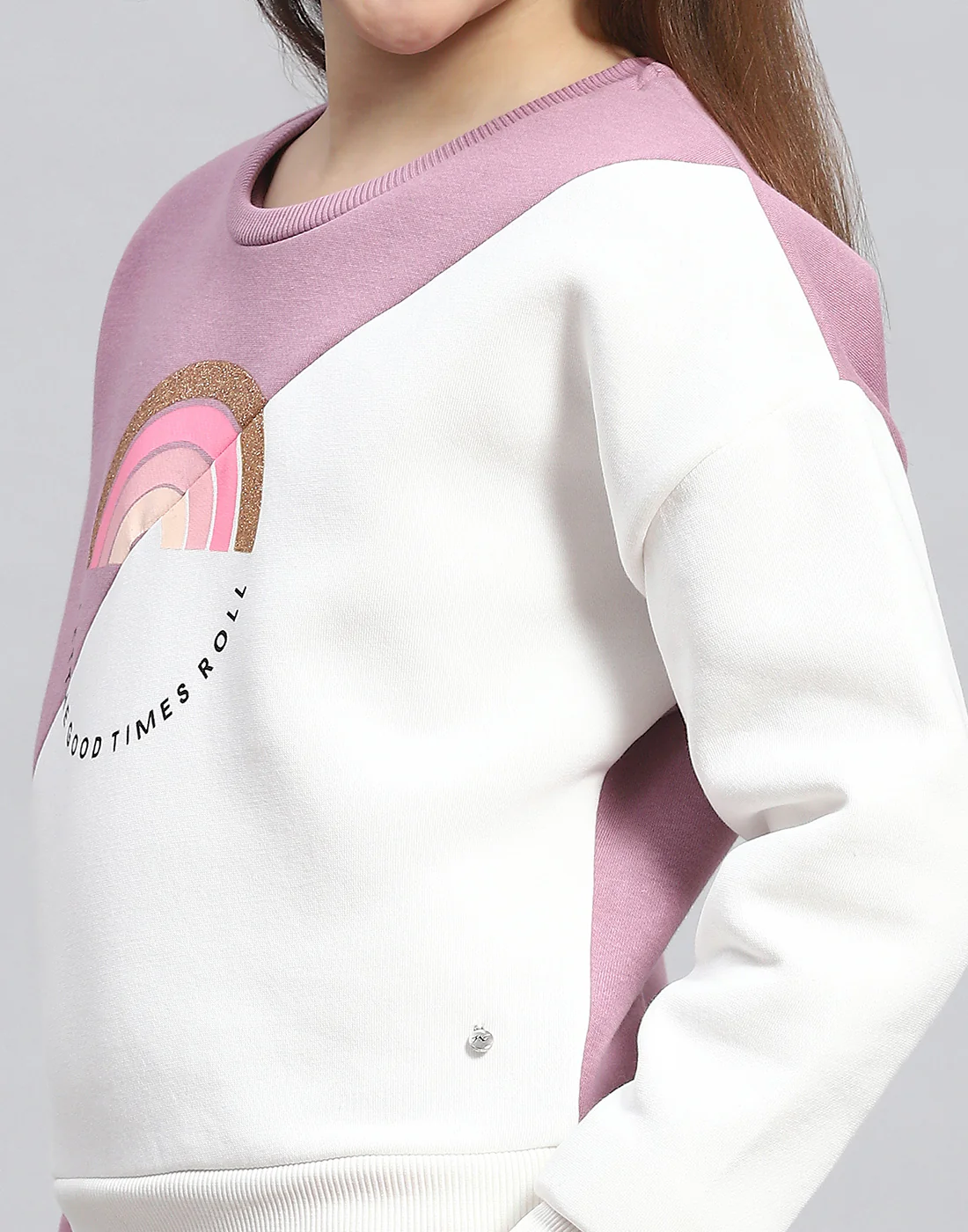 Girls Purple Printed Round Neck Full Sleeve Sweatshirt - Image 7