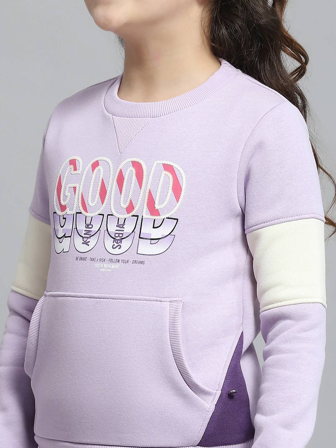 Girls Purple Printed Round Neck Full Sleeve Tracksuit - Image 6