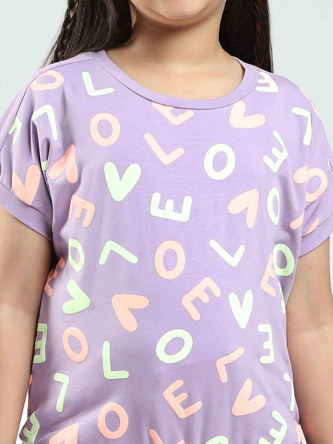 Girls Purple Printed Round Neck Half Sleeve Top - Image 6