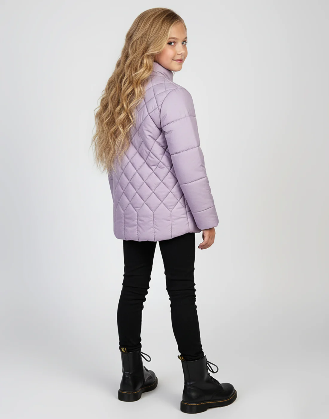 Girls Purple Self Design Collar Full Sleeve Girls Jacket - Image 3