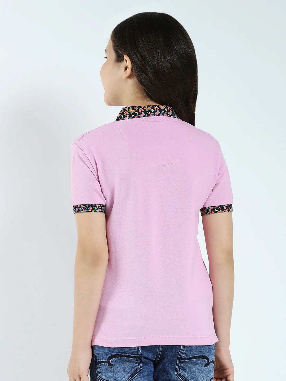 Girls Purple Solid Collar Half Sleeve T-Shirt - Image 5