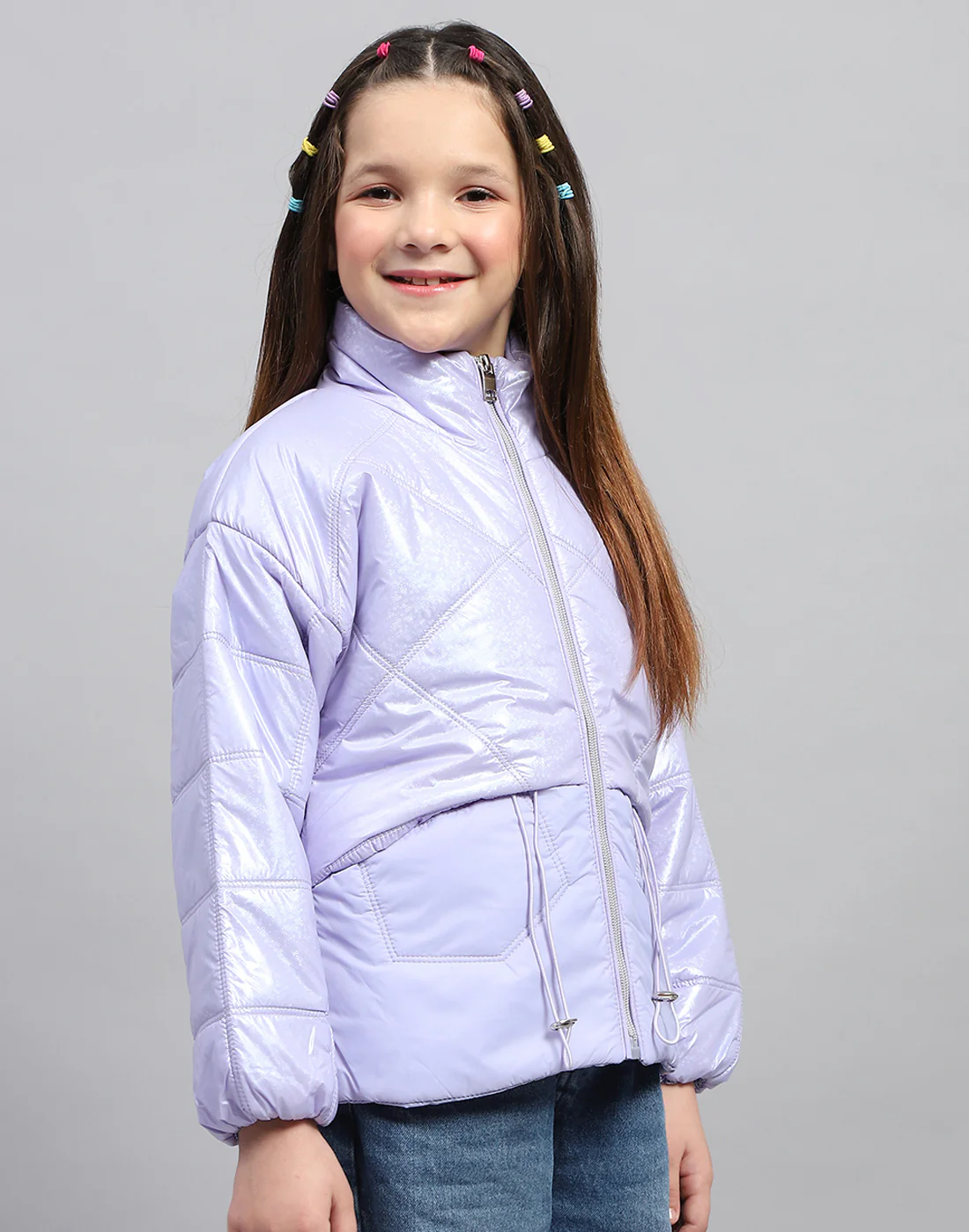 Girls Purple Solid High Neck Full Sleeve Jacket - Image 4