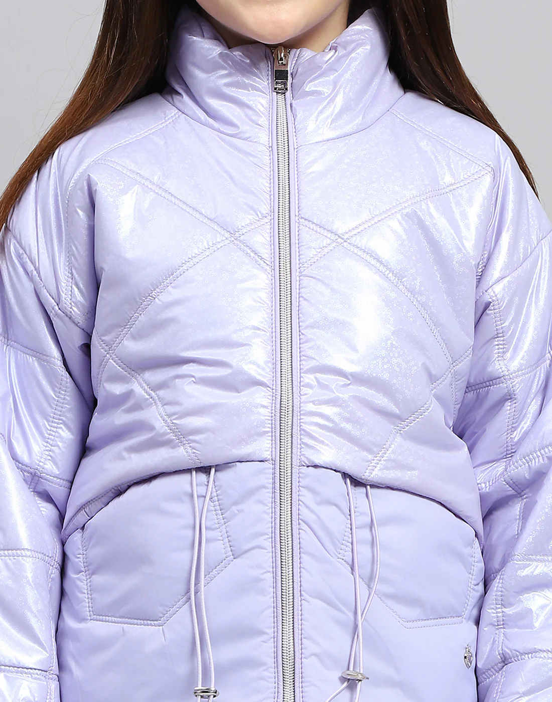 Girls Purple Solid High Neck Full Sleeve Jacket - Image 6