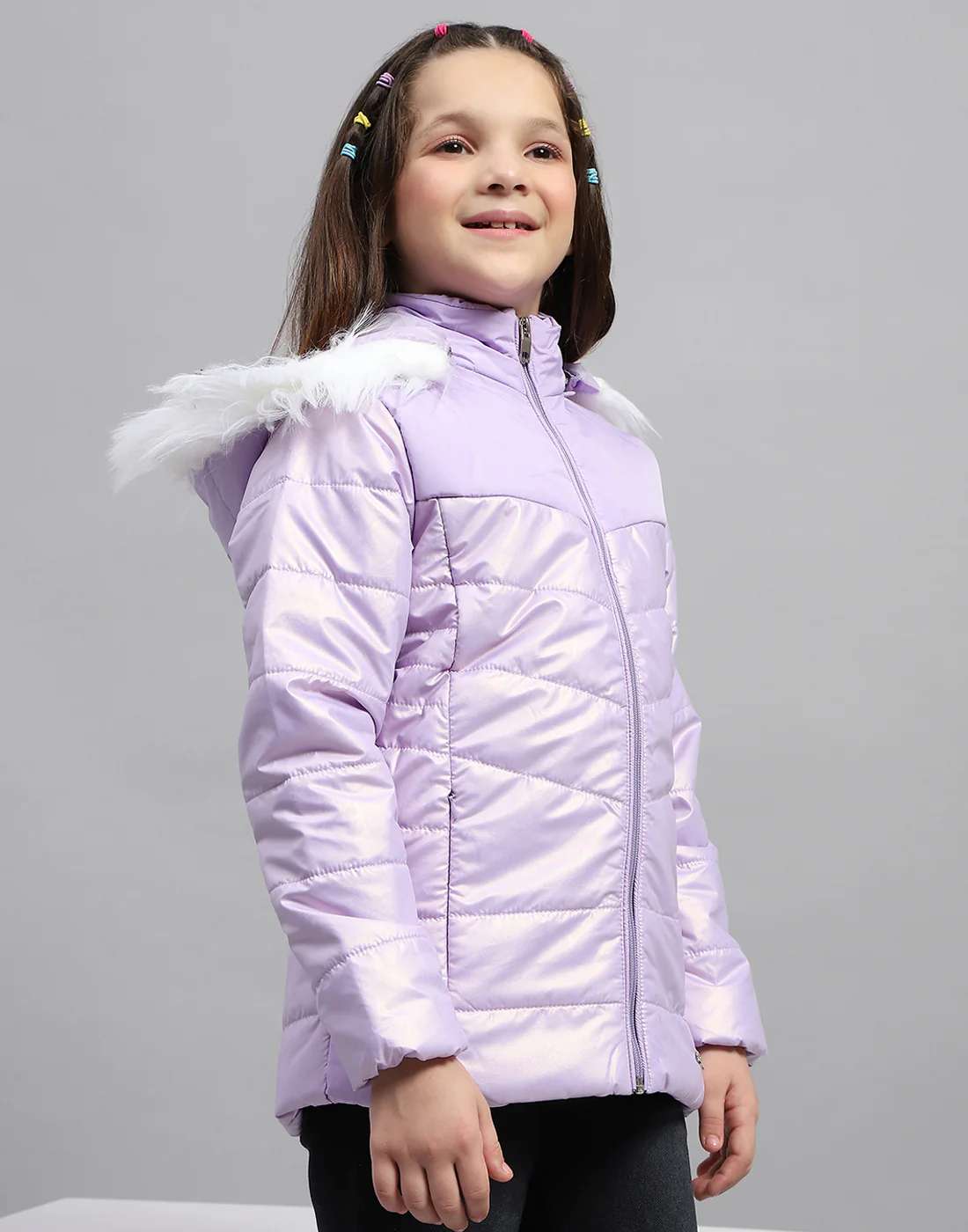 Girls Purple Solid Hooded Full Sleeve Jacket - Image 4