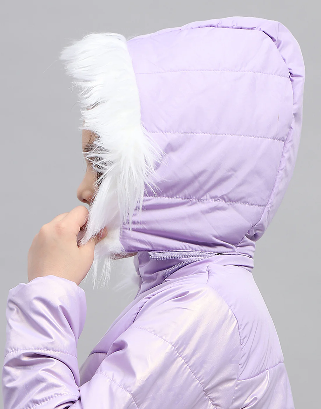Girls Purple Solid Hooded Full Sleeve Jacket - Image 8