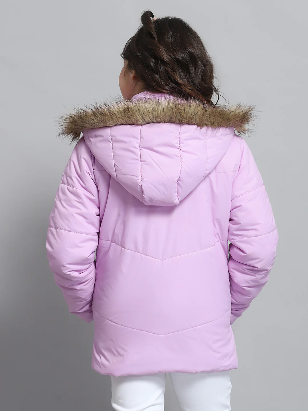 Girls Purple Solid Hooded Full Sleeve Jacket - Image 5