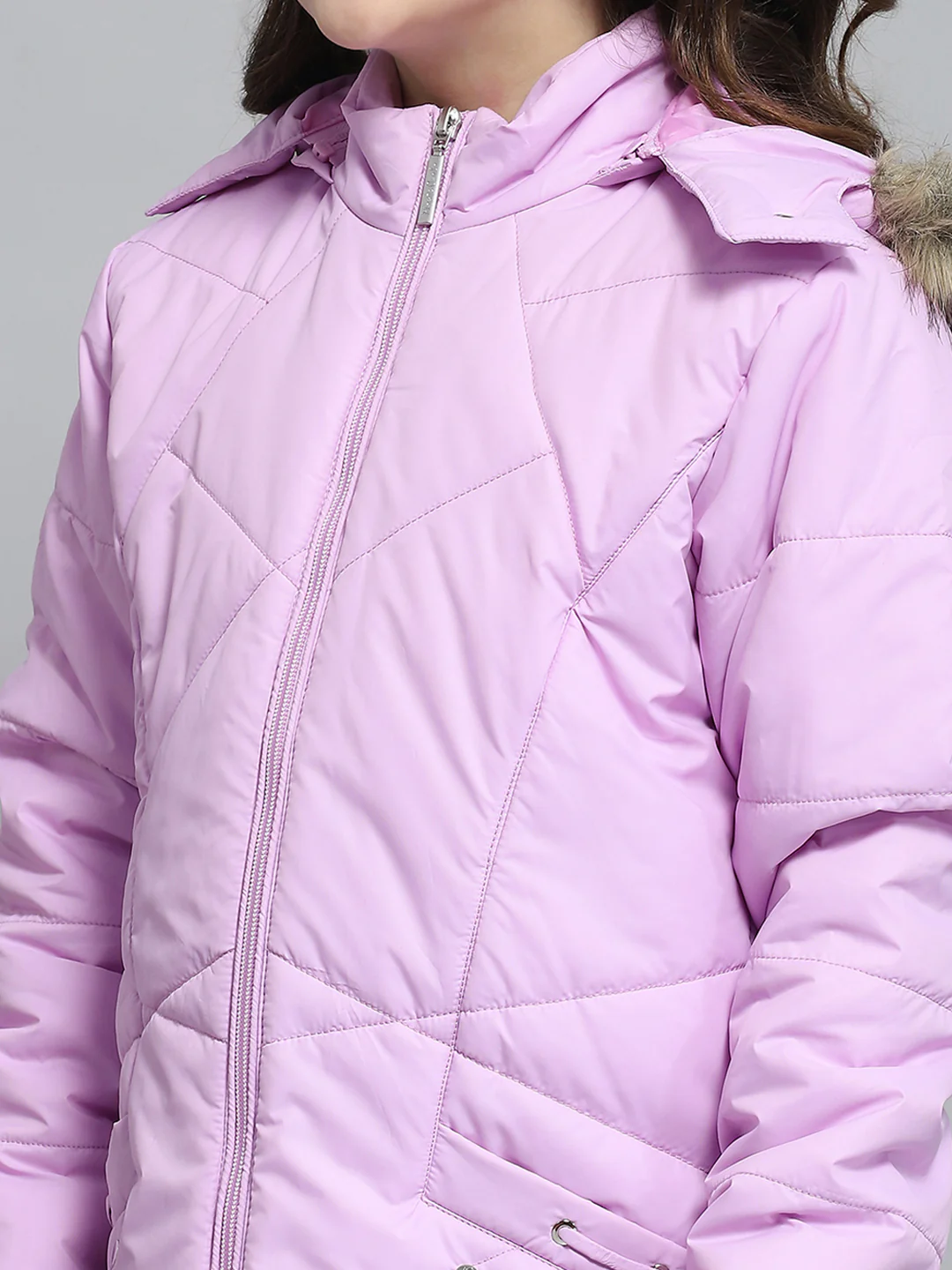 Girls Purple Solid Hooded Full Sleeve Jacket - Image 8