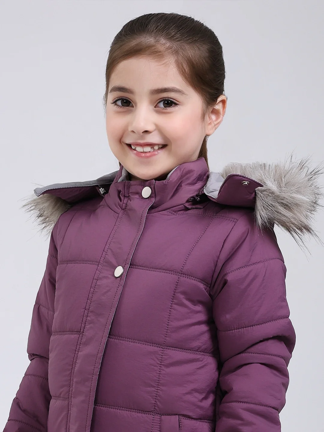 Girls Purple Solid Hooded Full Sleeve Jacket - Image 6