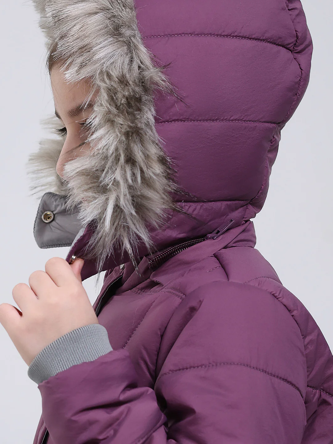 Girls Purple Solid Hooded Full Sleeve Jacket - Image 7