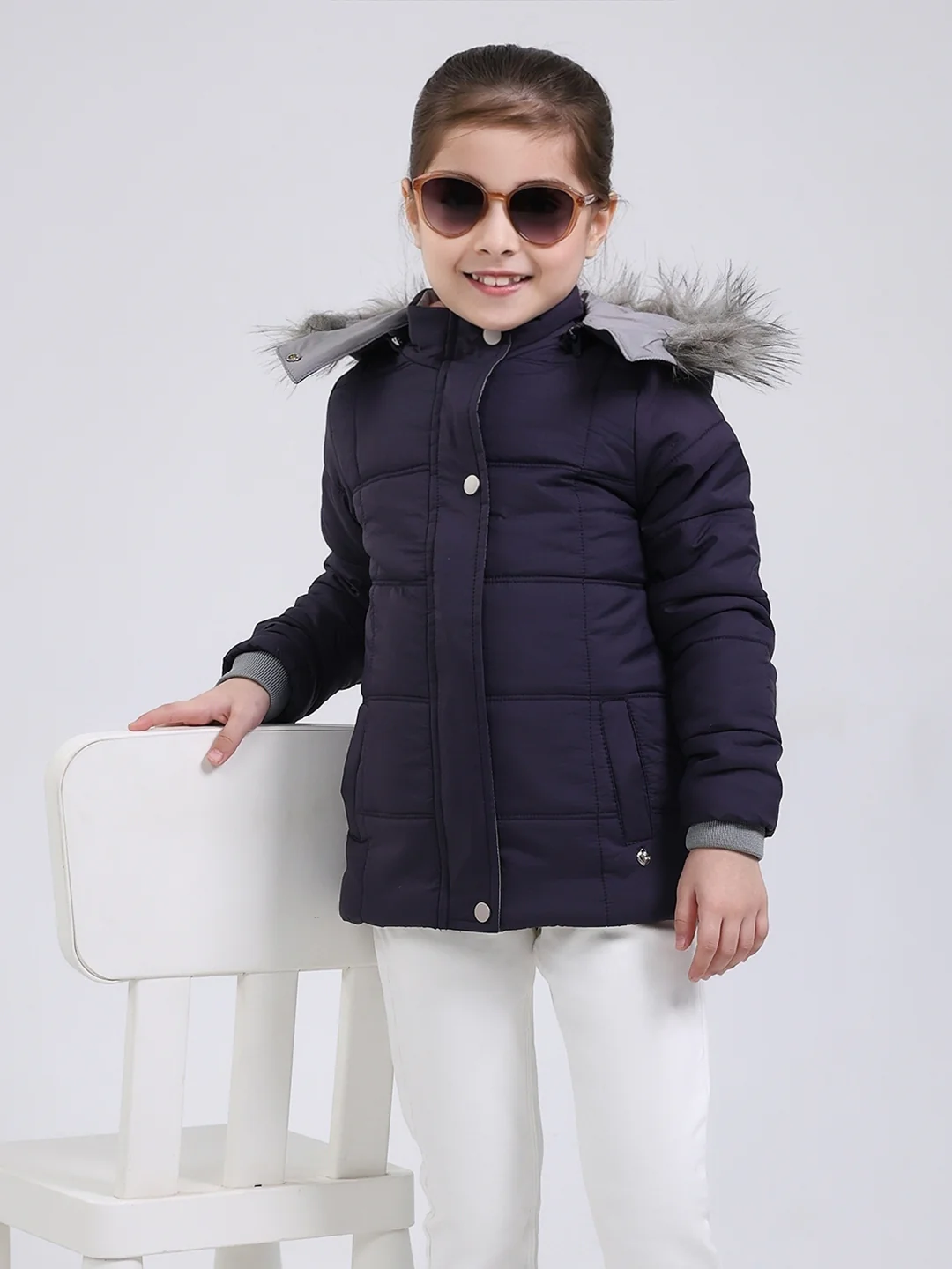 Girls Purple Solid Hooded Full Sleeve Jacket - Image 5