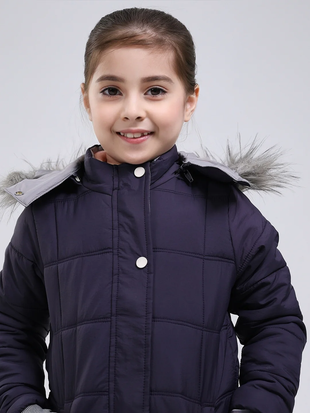 Girls Purple Solid Hooded Full Sleeve Jacket - Image 6