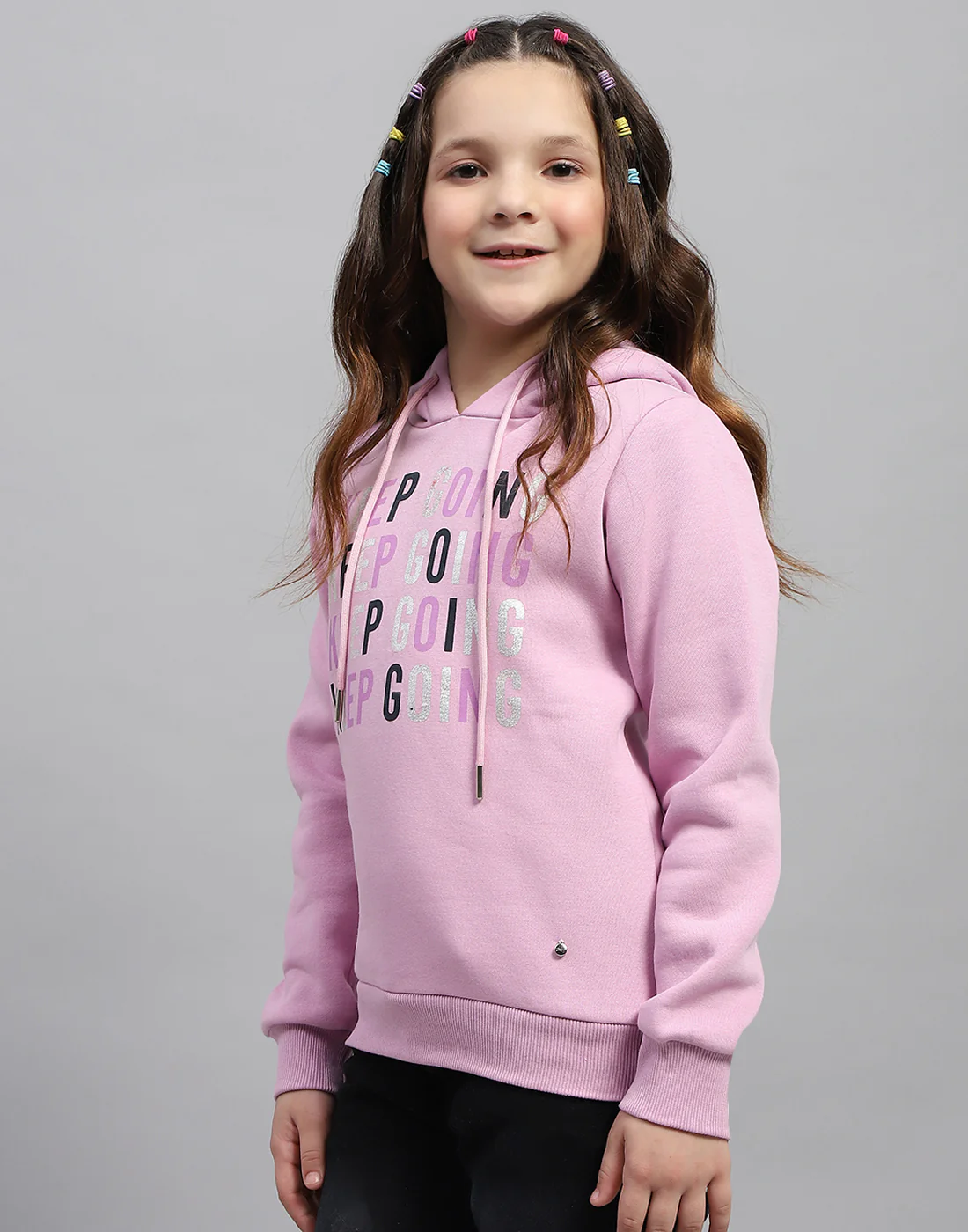 Girls Purple Solid Hooded Full Sleeve Sweatshirt - Image 3