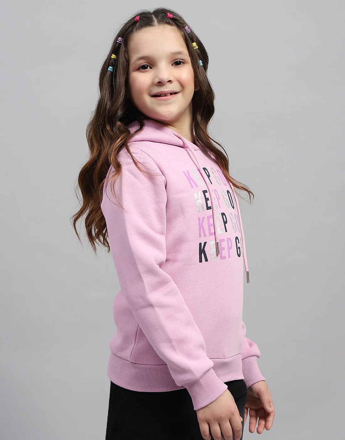 Girls Purple Solid Hooded Full Sleeve Sweatshirt - Image 4