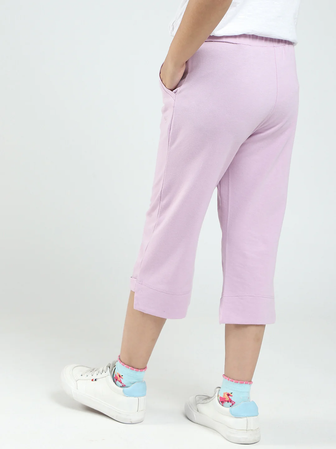 Girls Purple Solid Regular Fit Capri - Image 5