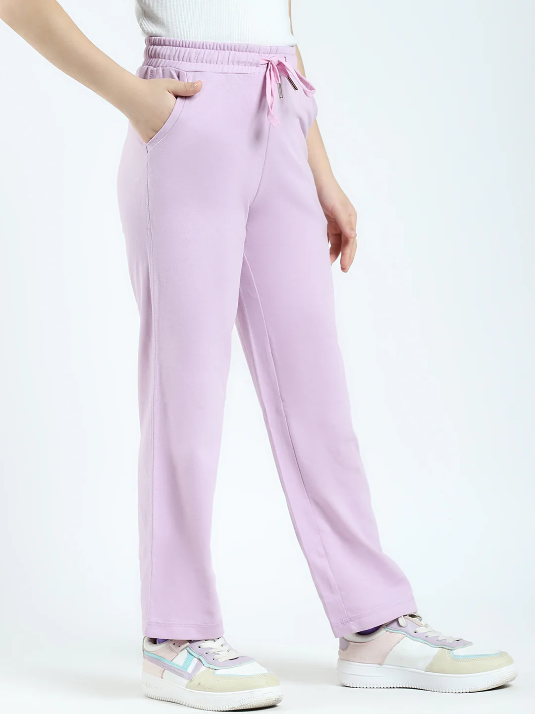 Girls Purple Solid Regular Fit Lower - Image 4