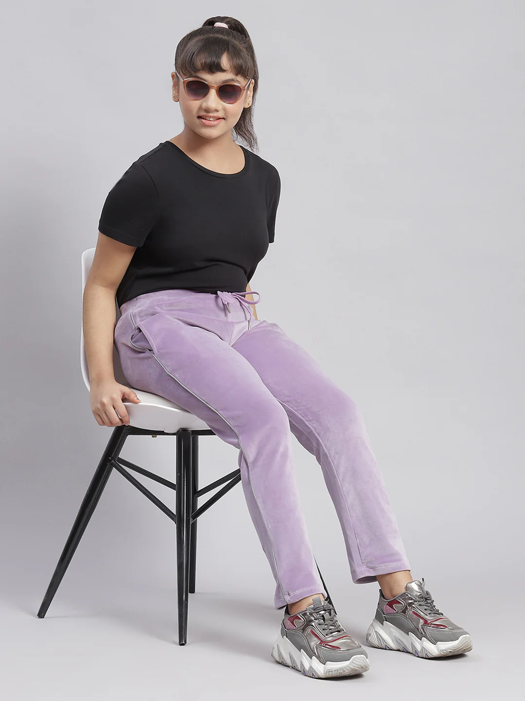 Girls Purple Solid Regular Fit Lowers - Image 2