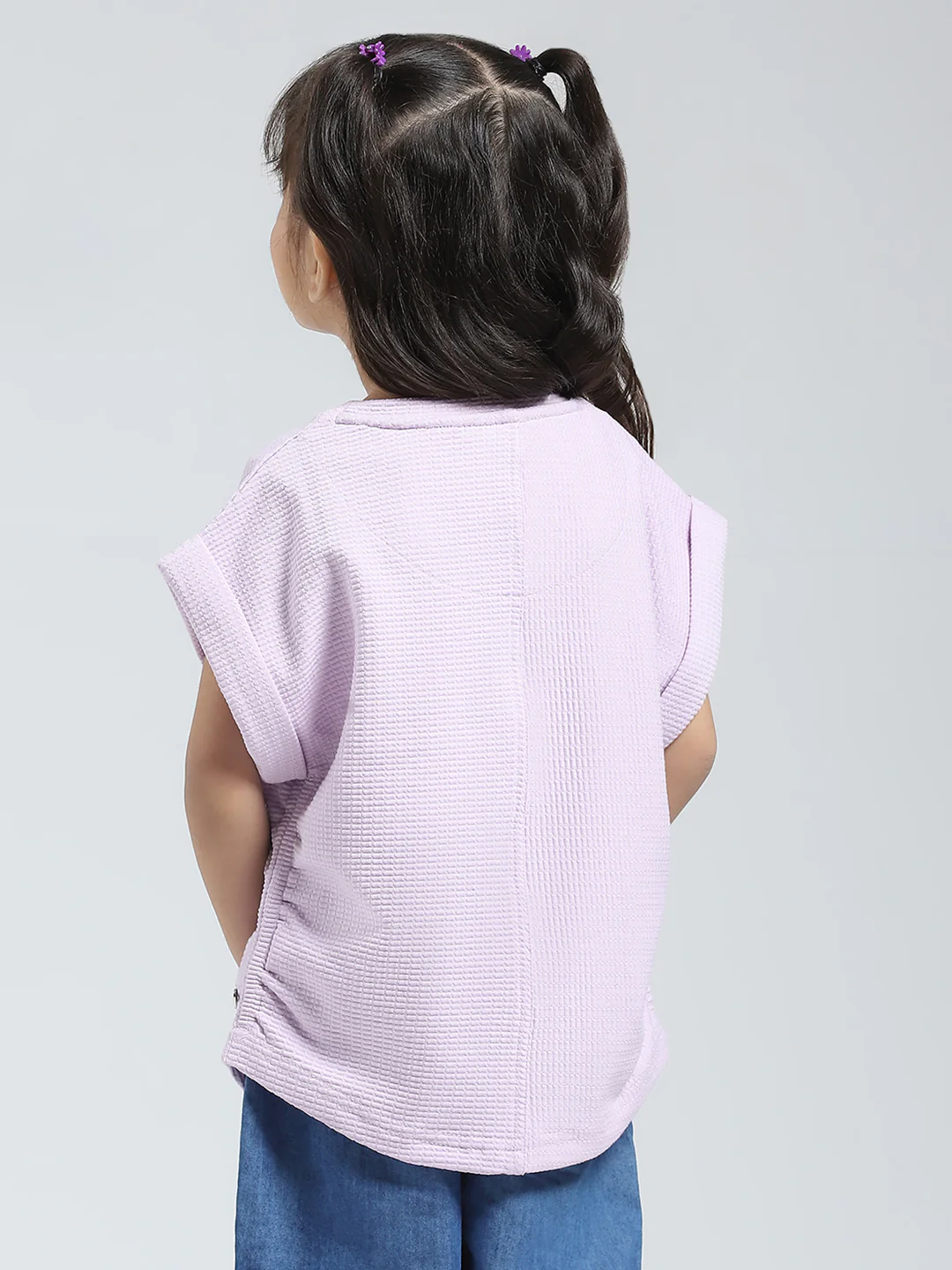 Girls Purple Solid Round Neck Half Sleeve Top - Image 5
