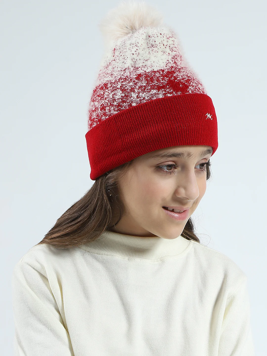 Girls Red Self Design Cap - Image 3