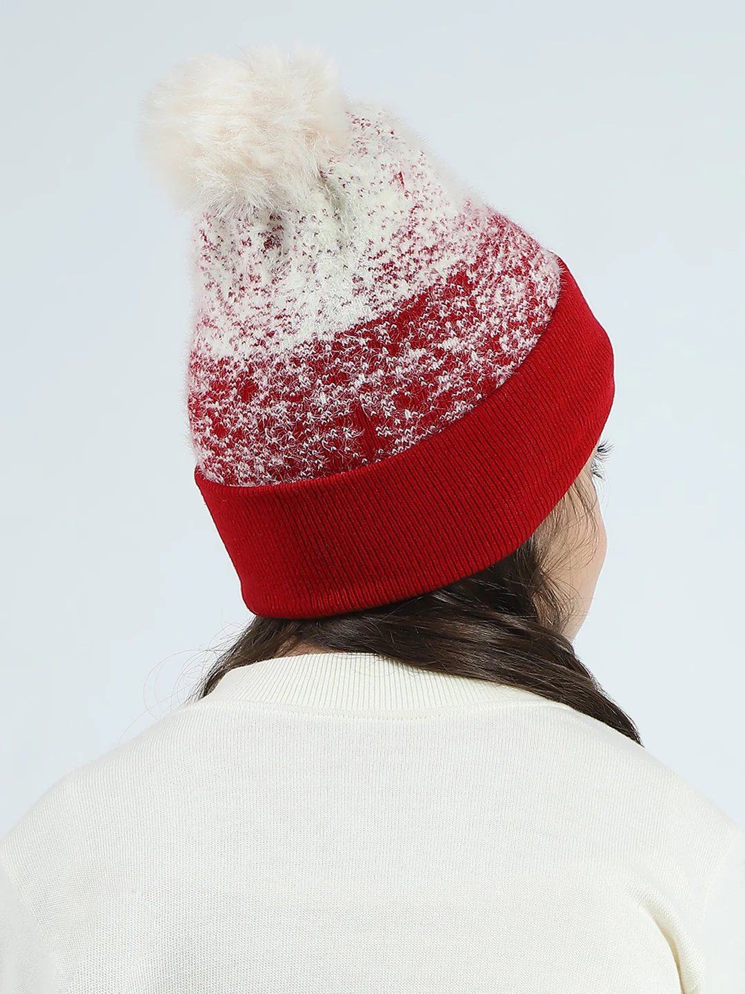 Girls Red Self Design Cap - Image 4