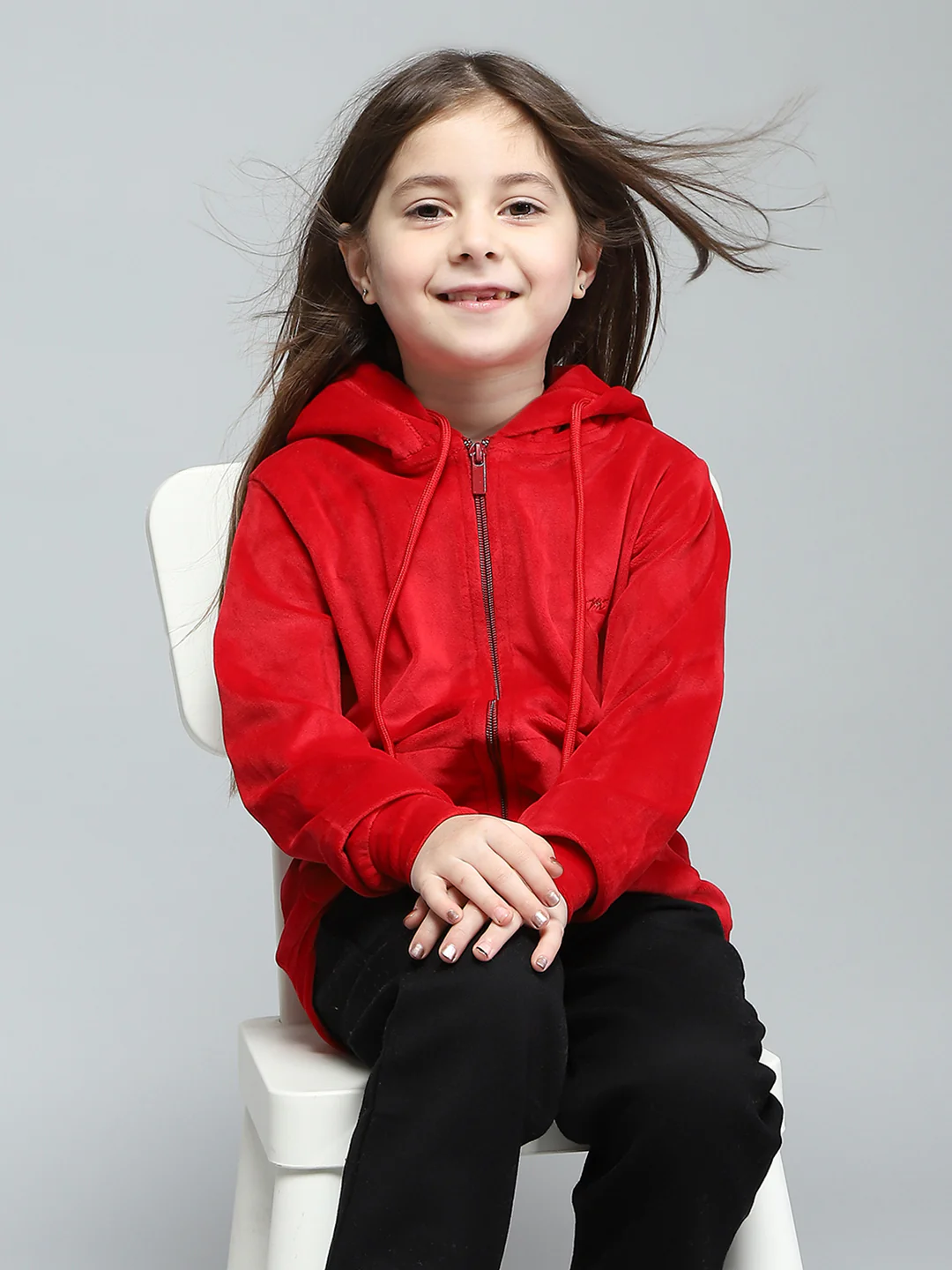 Girls Red Solid Hooded Full Sleeve Sweatshirt - Image 6