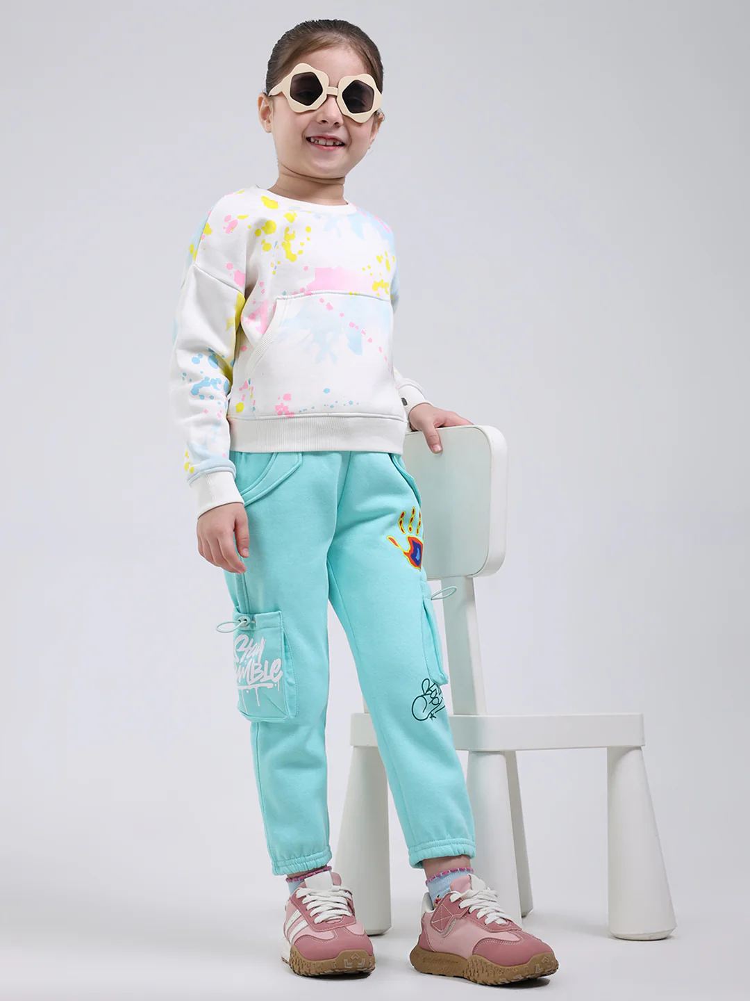 Girls Sea Green Printed Regular Fit Lower - Image 2