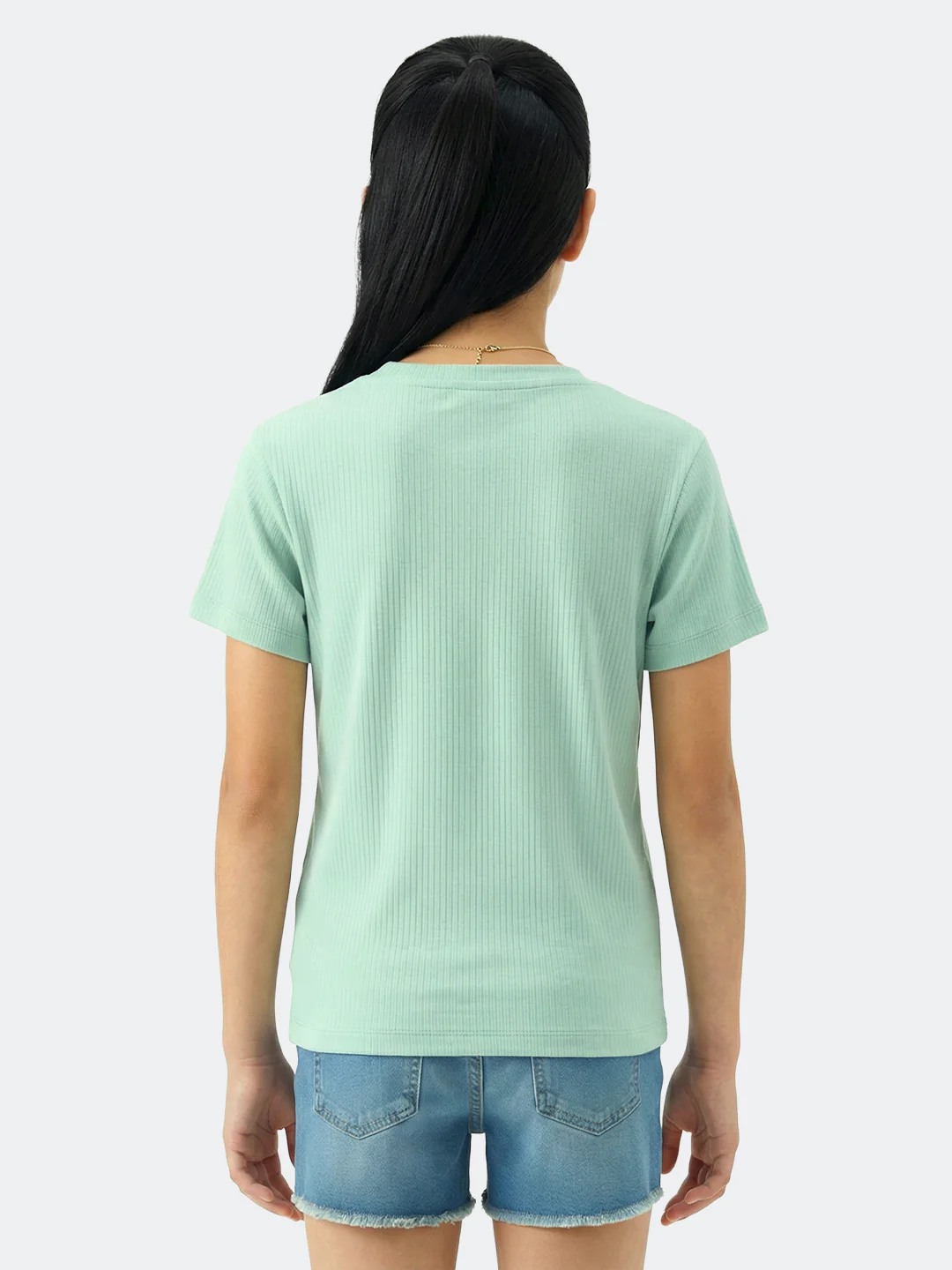 Girls Sea Green Printed Round Neck Half Sleeve Top - Image 4