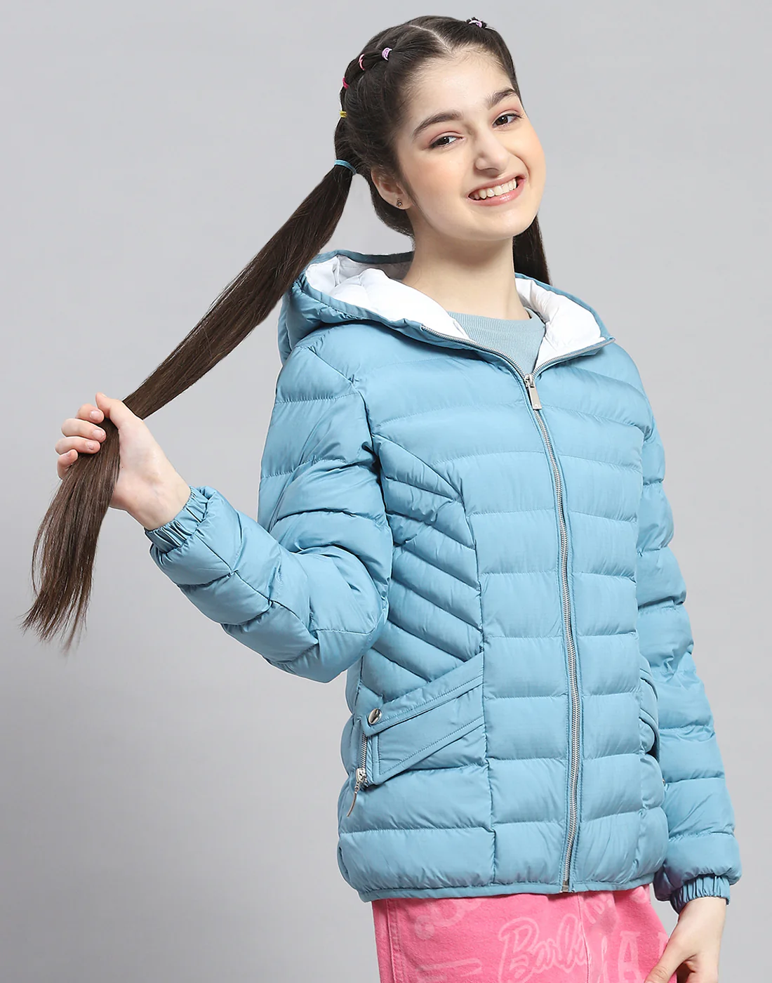Girls Turquoise Blue Solid Hooded Full Sleeve Girls Jacket - Image 4
