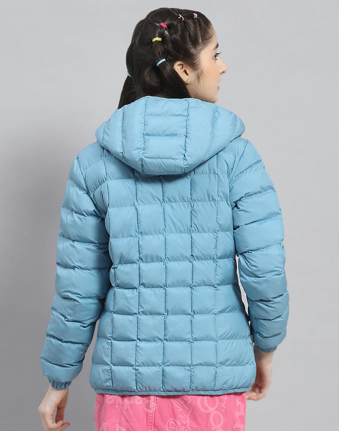 Girls Turquoise Blue Solid Hooded Full Sleeve Girls Jacket - Image 5