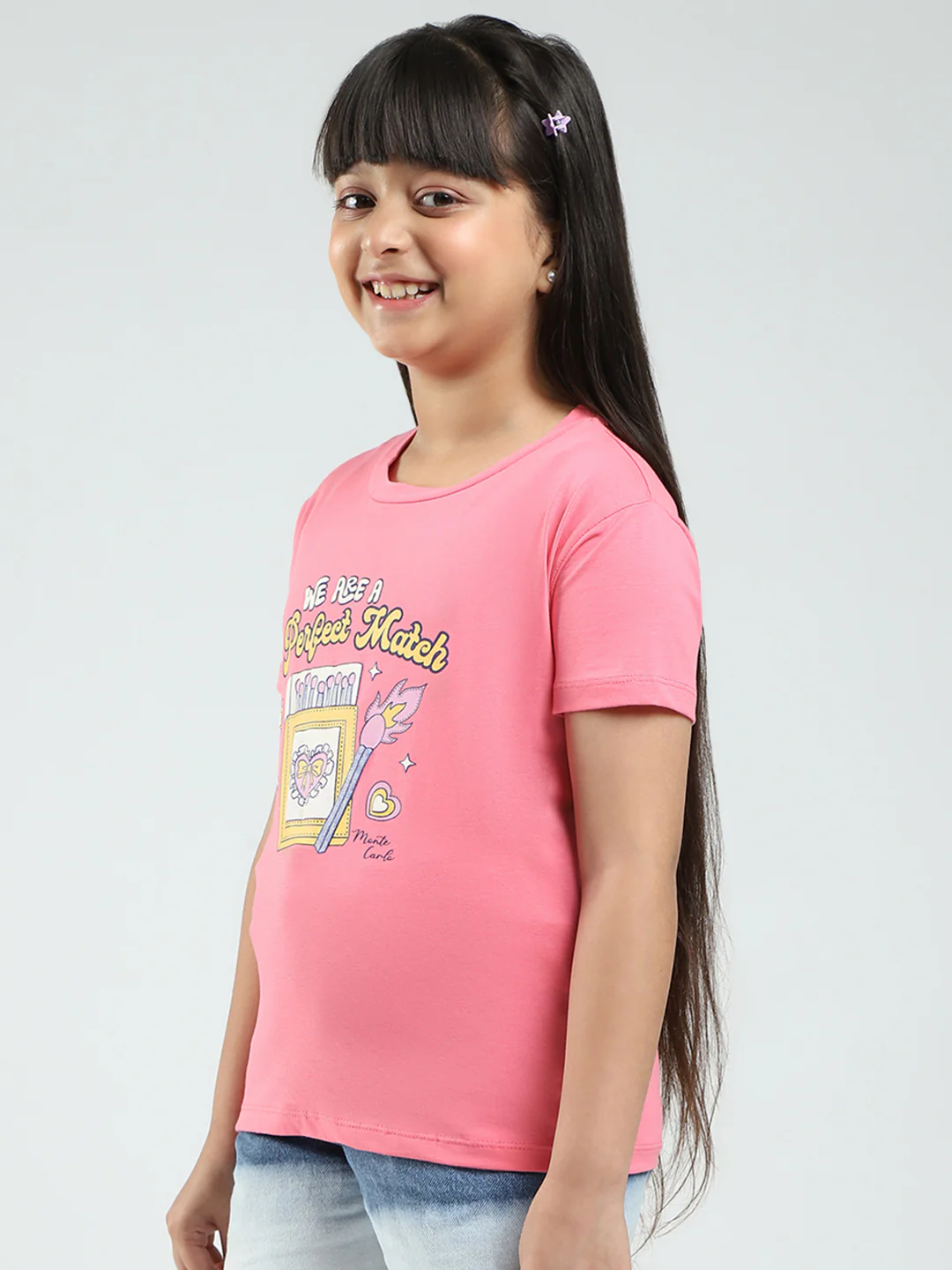 Girls White & Pink Printed Round Neck Half Sleeve Top 2Pc Set - Image 8