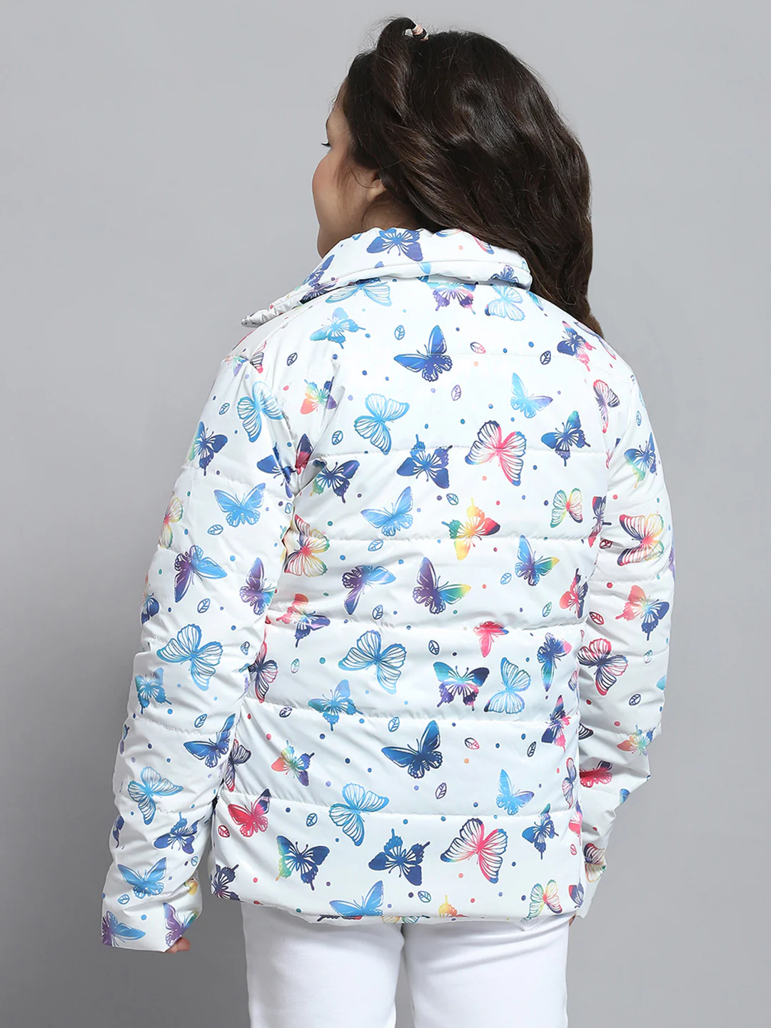 Girls White Printed Collar Full Sleeve Jacket - Image 5