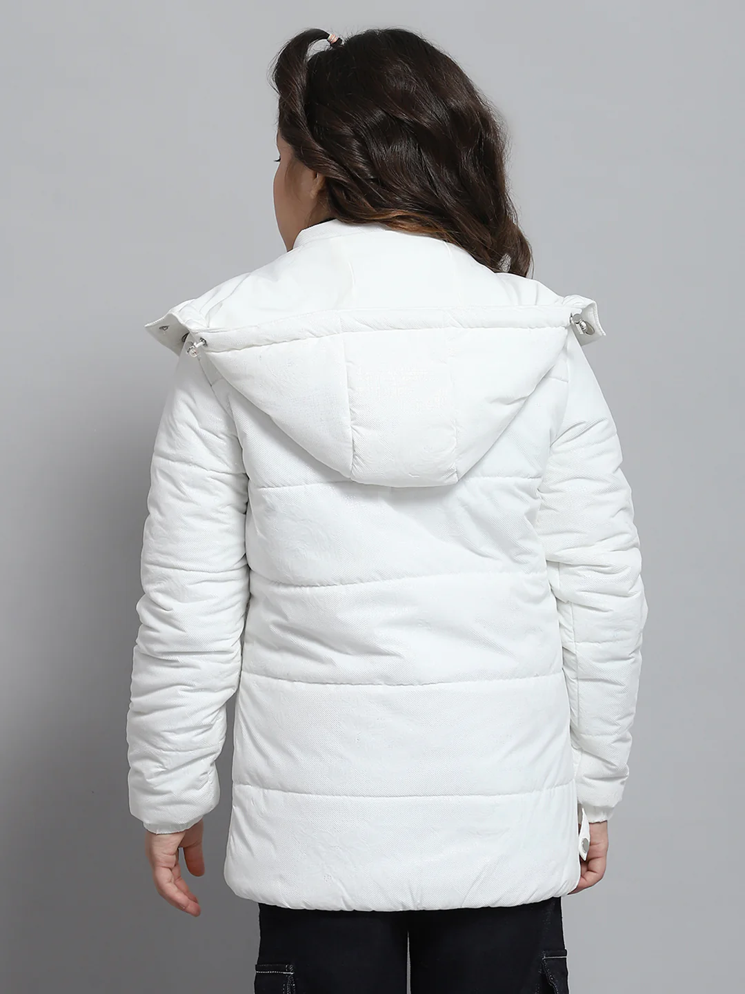 Girls White Solid Hooded Full Sleeve Jacket - Image 5