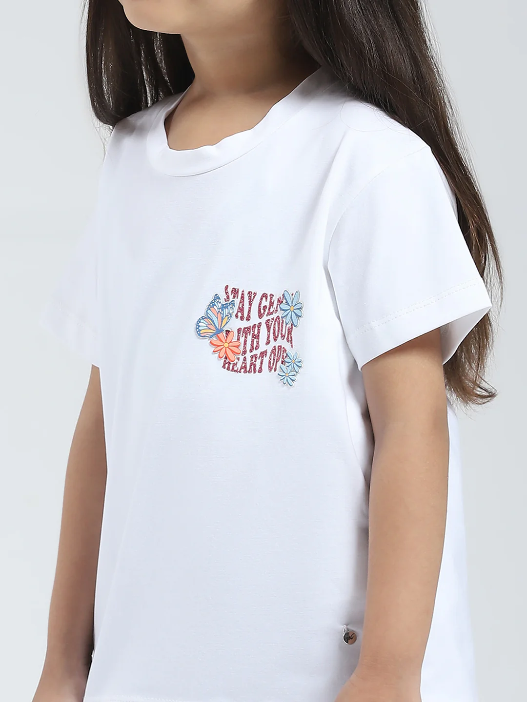 Girls White Solid Round Neck Half Sleeve Top - Image 7
