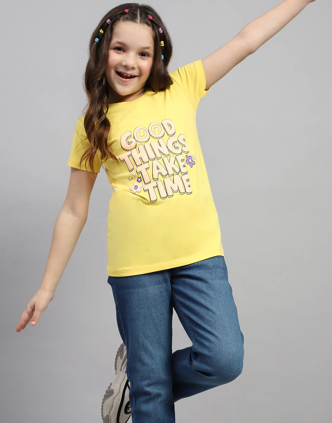 Girls Yellow & Orange Printed Round Neck Half Sleeve T-Shirt (Pack of 2) - Image 7