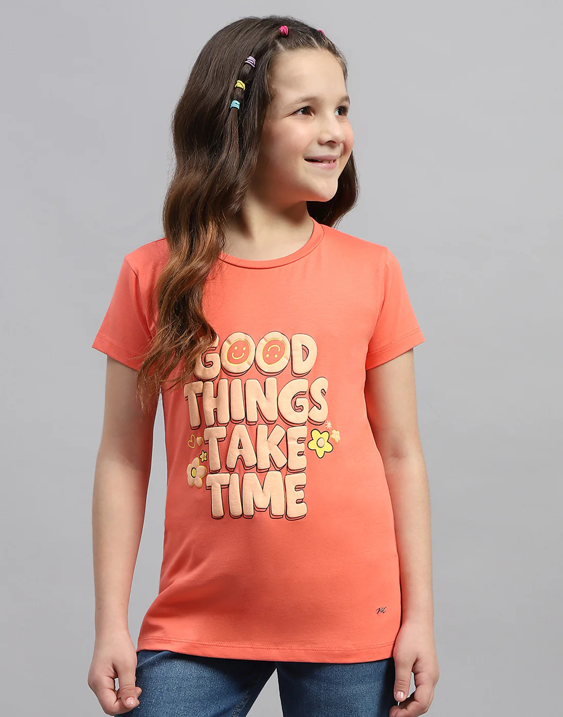 Girls Yellow & Orange Printed Round Neck Half Sleeve T-Shirt (Pack of 2) - Image 8
