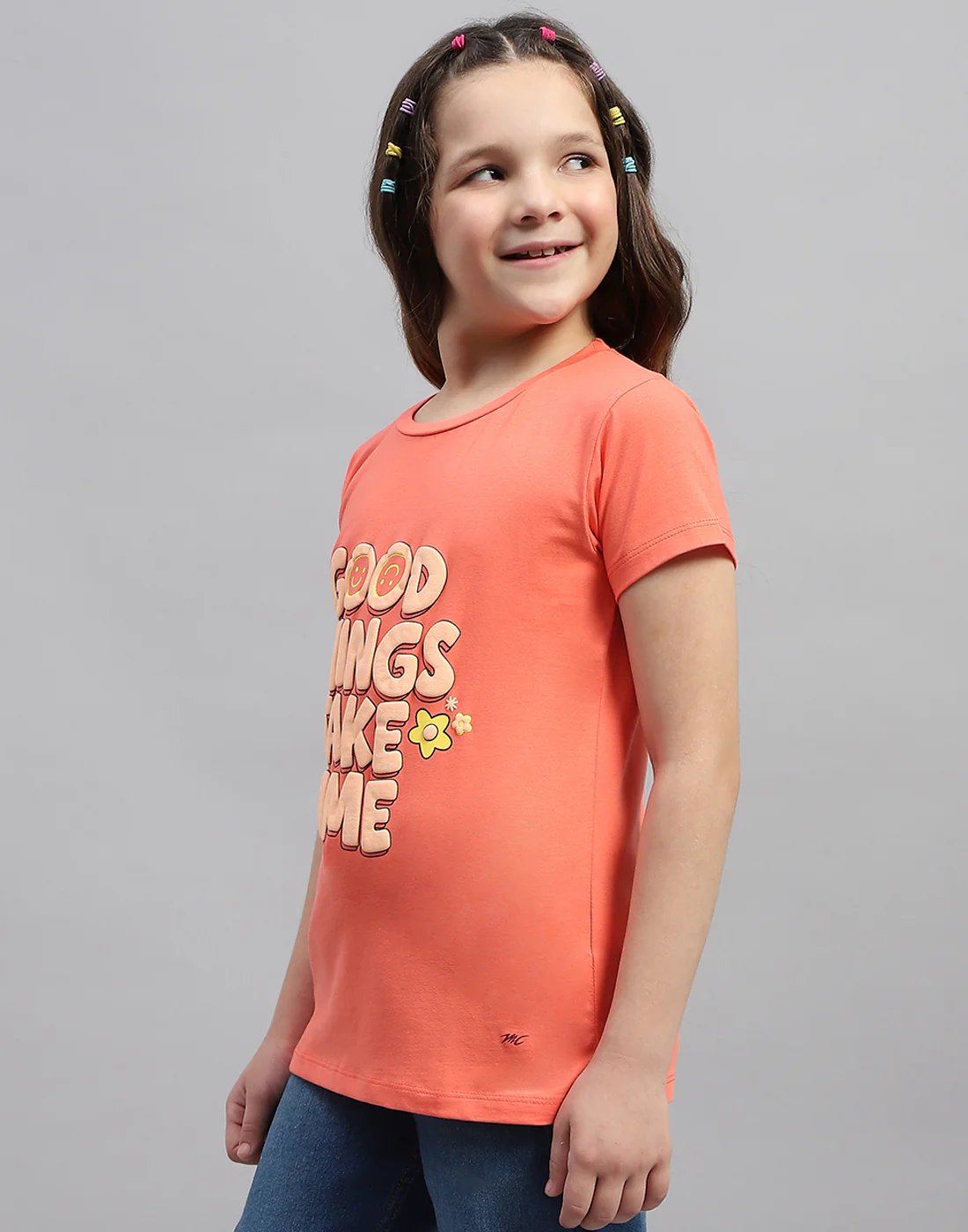 Girls Yellow & Orange Printed Round Neck Half Sleeve T-Shirt (Pack of 2) - Image 9