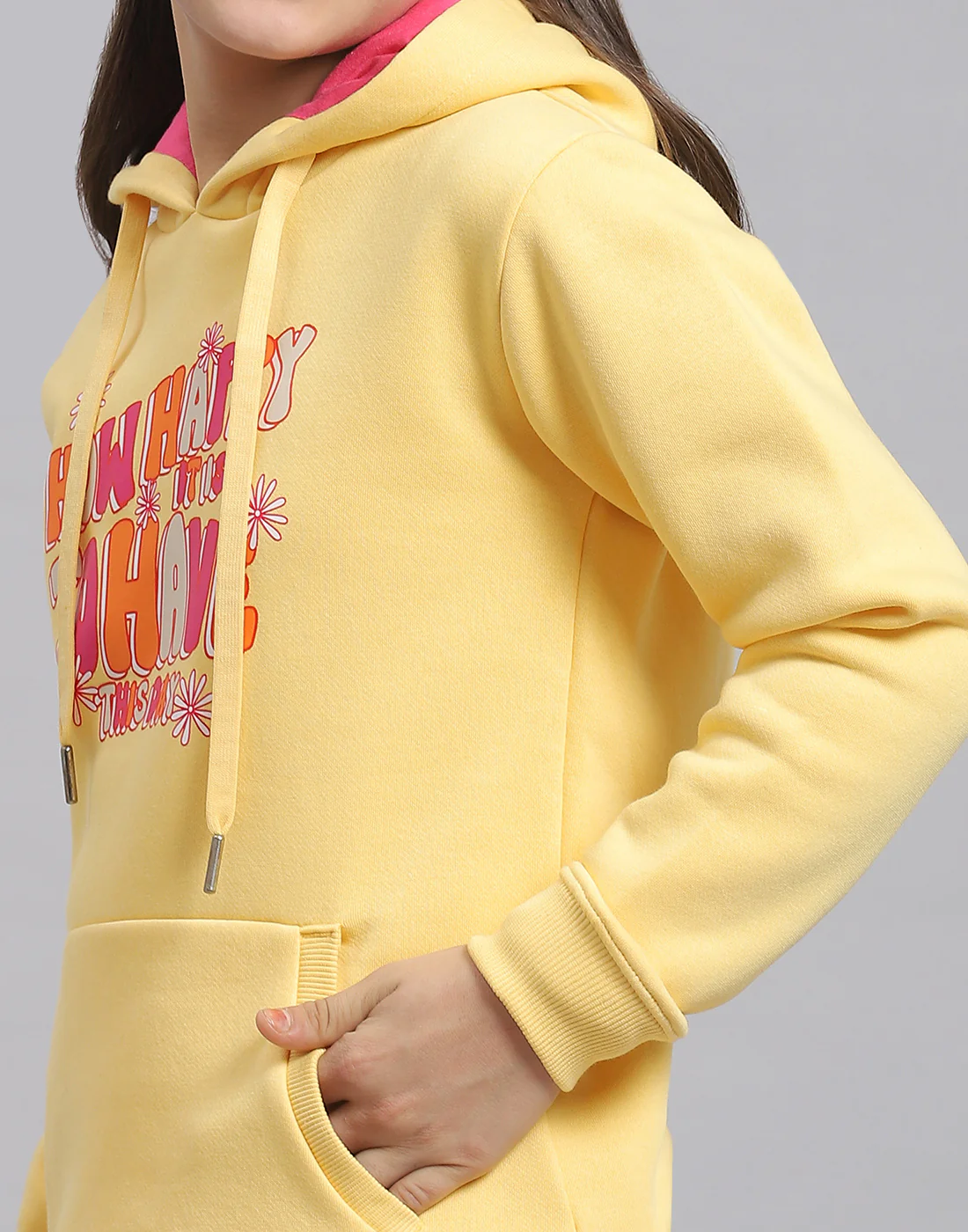 Girls Yellow Printed Hooded Full Sleeve Sweatshirt - Image 6