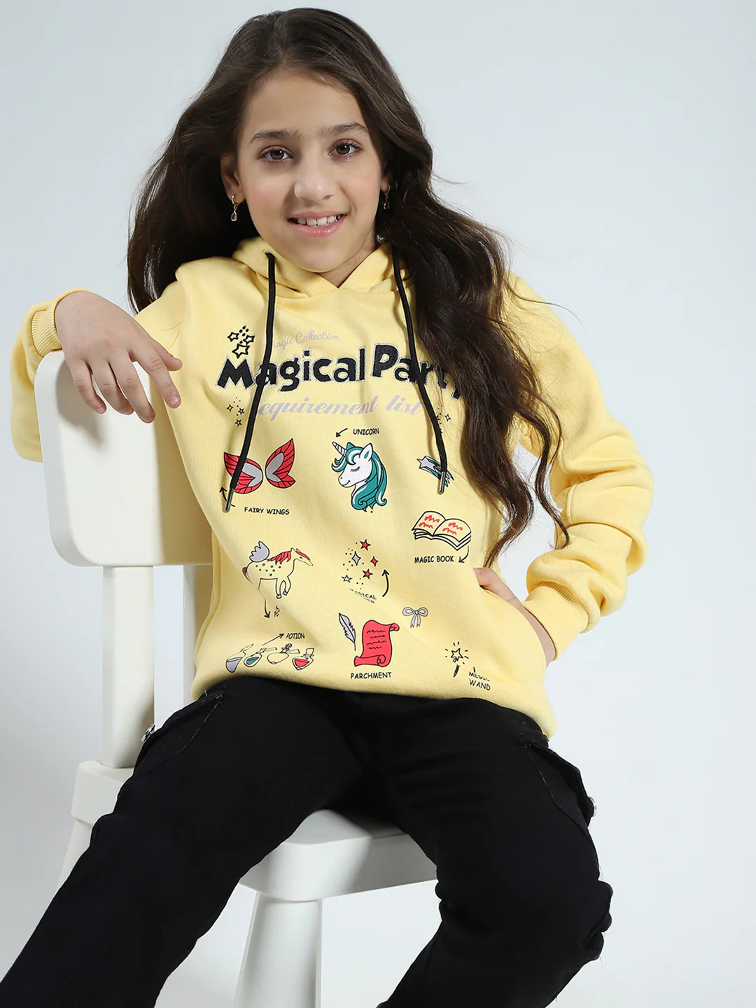 Girls Yellow Printed Hooded Full Sleeve Sweatshirt - Image 6