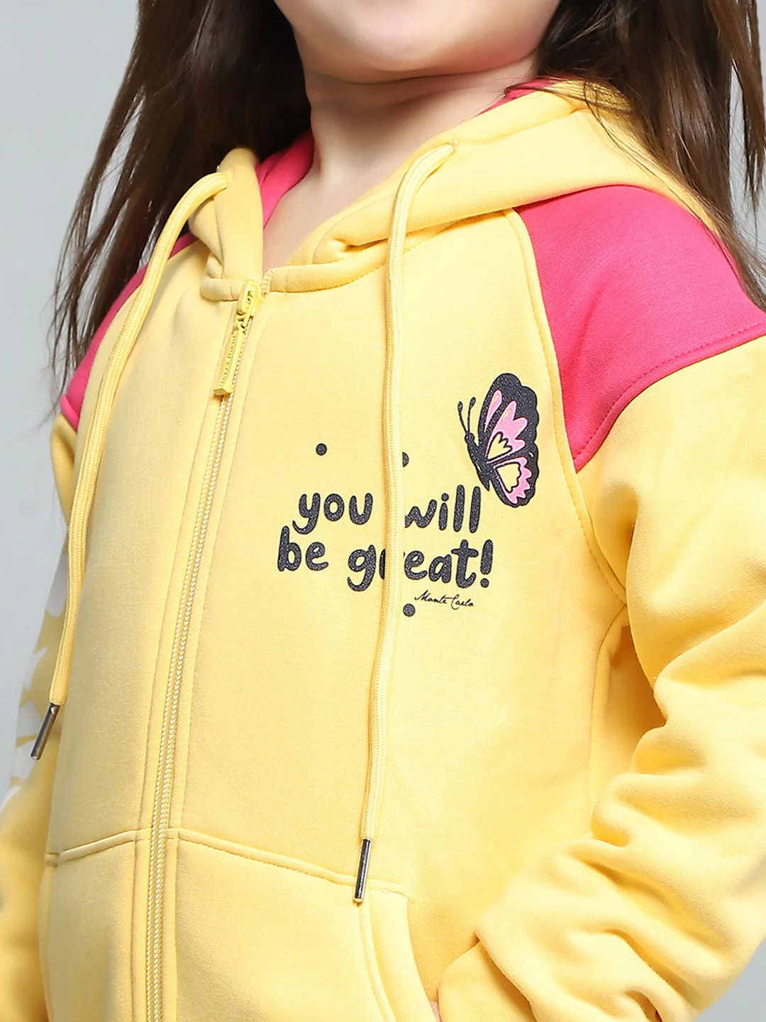 Girls Yellow Printed Hooded Full Sleeve Sweatshirt - Image 6