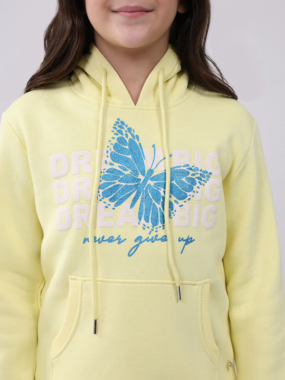Girls Yellow Printed Hooded Full Sleeve Sweatshirt - Image 6