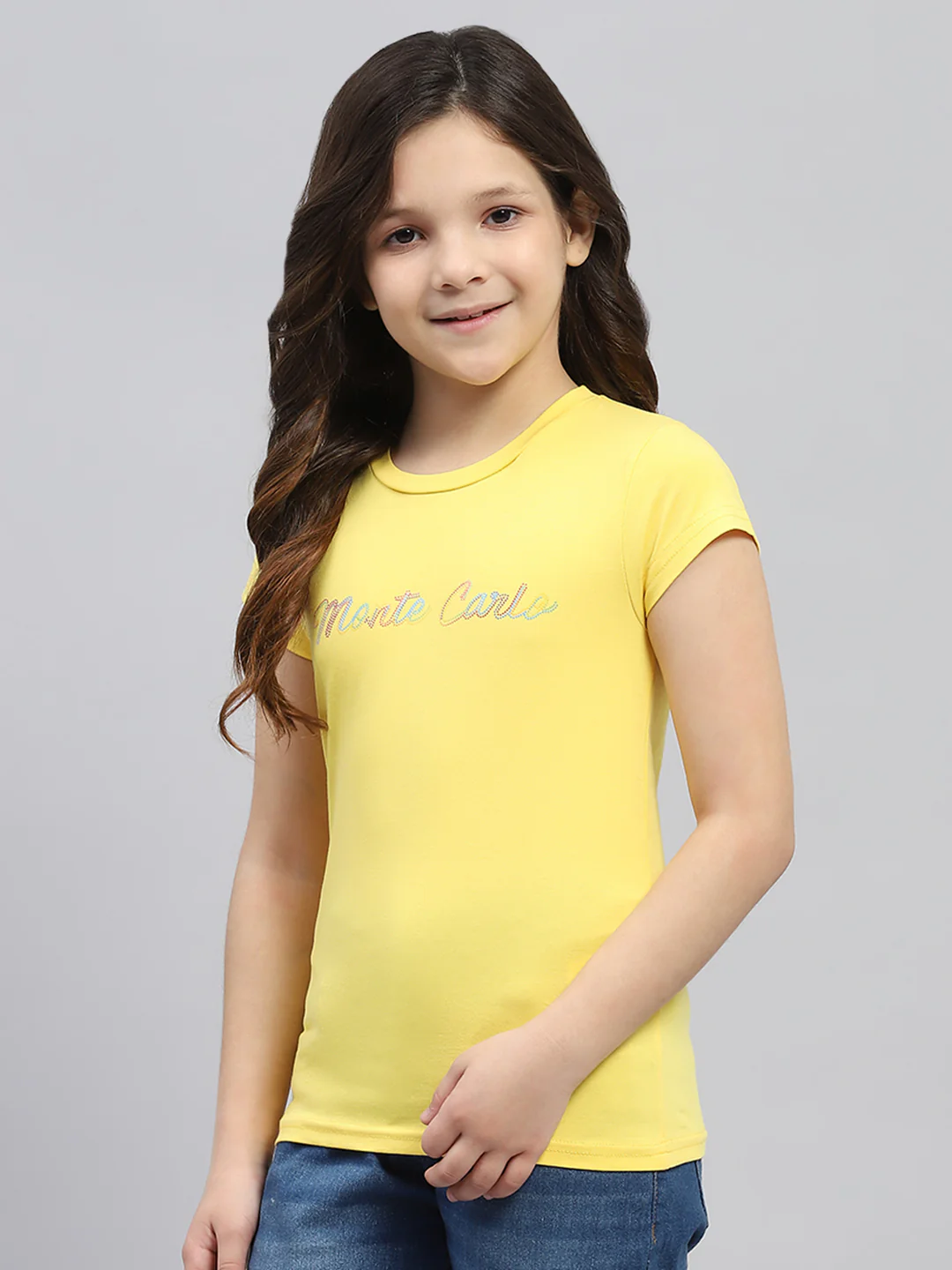 Girls Yellow Printed Round Neck Half Sleeve Top - Image 3