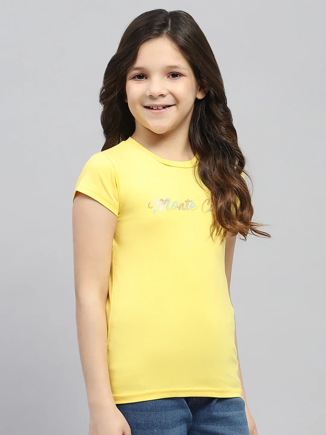 Girls Yellow Printed Round Neck Half Sleeve Top - Image 4