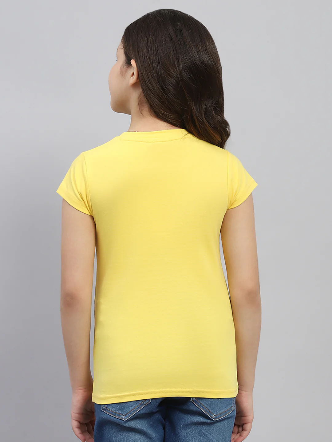 Girls Yellow Printed Round Neck Half Sleeve Top - Image 5