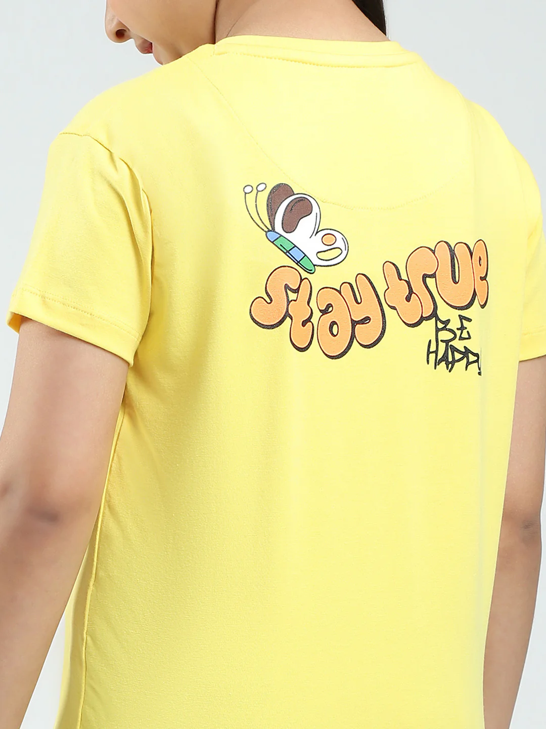 Girls Yellow Printed Round Neck Half Sleeve Top - Image 7