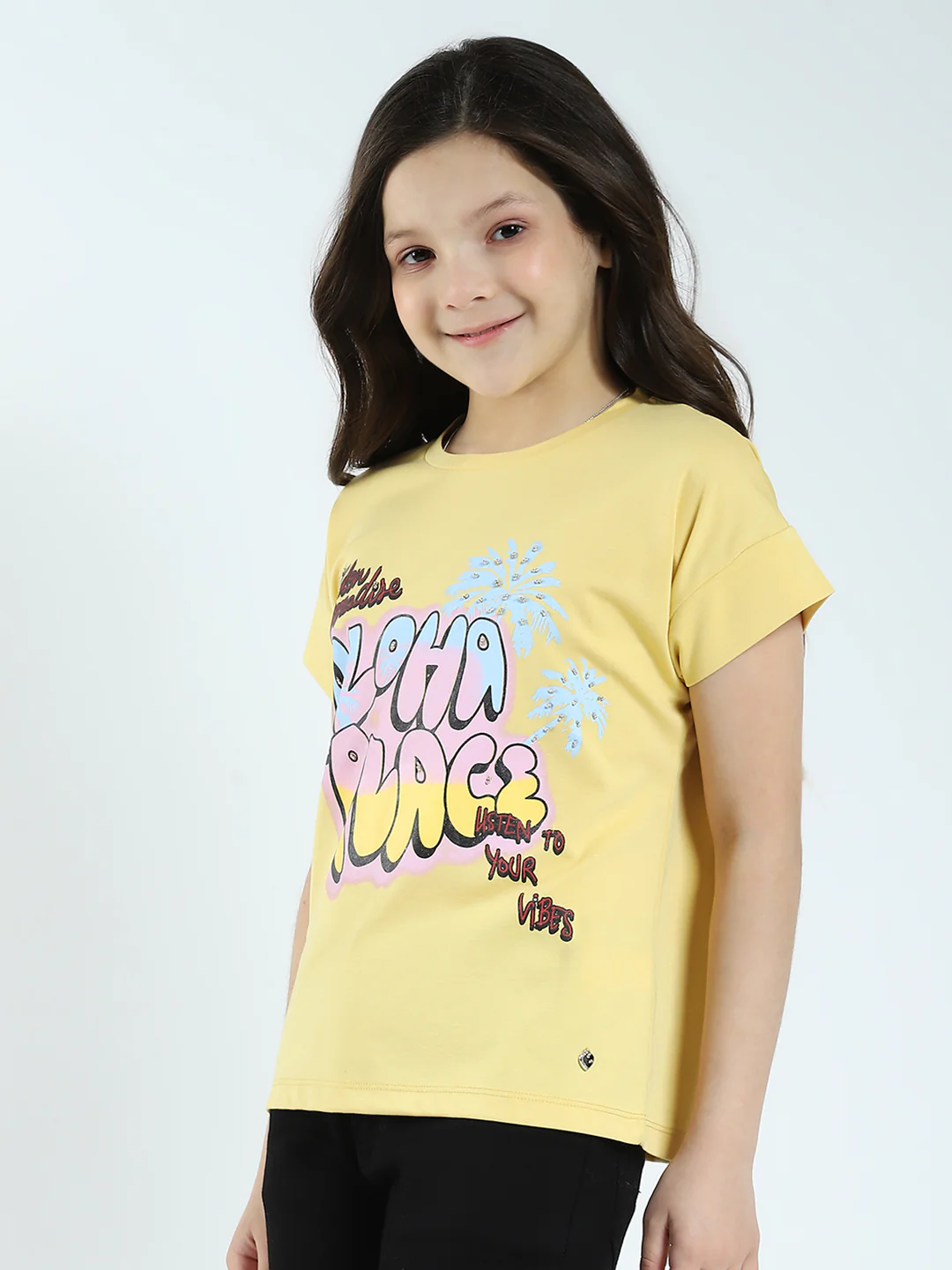 Girls Yellow Printed Round Neck Half Sleeve Top - Image 3